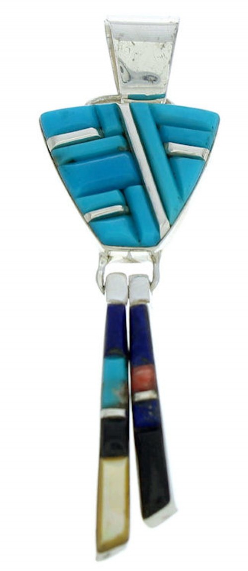 Silver Jewelry Turquoise Multicolor Inlay Southwest Pendant BW76077