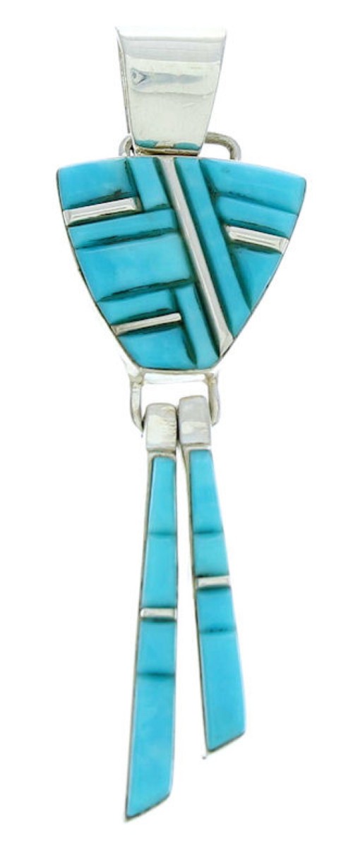 Turquoise Inlay Southwestern Silver Pendant BW76080 