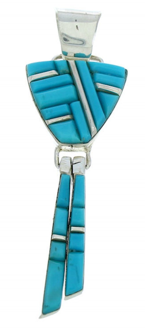 Southwest Turquoise Inlay Genuine Sterling Silver Pendant BW76086