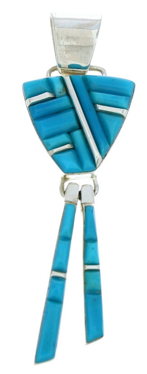Turquoise Inlay Southwest Sterling Silver Slide Pendant BW76092