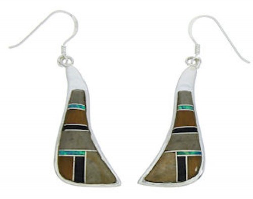 Southwest Multicolor Inlay Silver Jewelry Hook Earrings MW73356