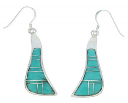 Silver Turquoise Inlay Southwest Hook Earrings MW73381