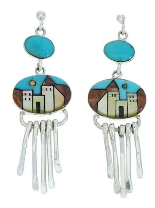 Native American Pueblo Or Village Design Multicolor Earrings MW73316