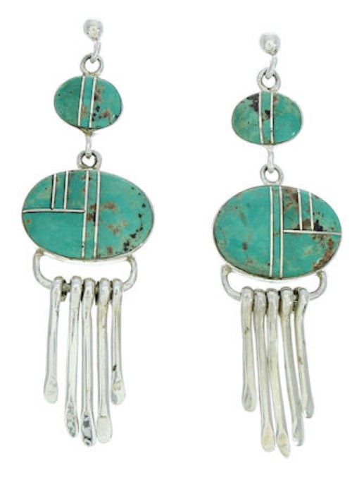 Turquoise Inlay Jewelry Sterling Silver Post Dangle Earrings MW73332