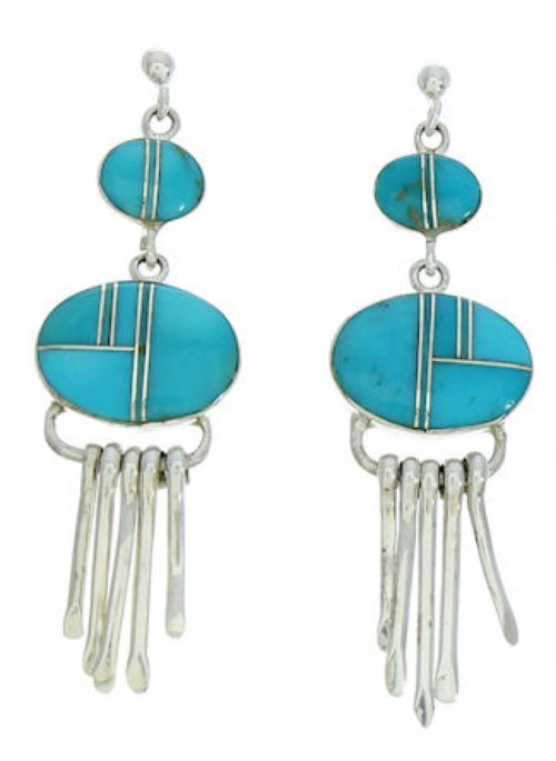 Turquoise Silver Post Dangle Earrings MW73343