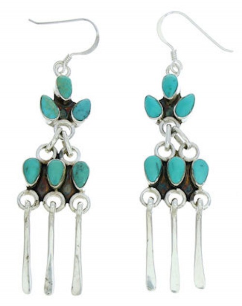 Southwest Sterling Silver Turquoise Hook Earrings MW73384