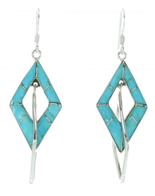 Turquoise And Sterling Silver Hook Dangle Earrings GS73347