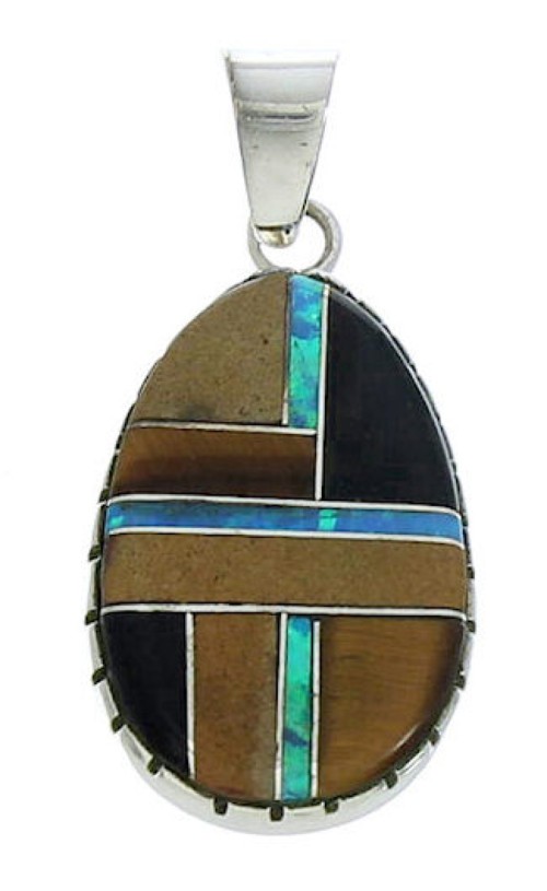 Multicolor Inlay Sterling Silver Slide Pendant BW74236