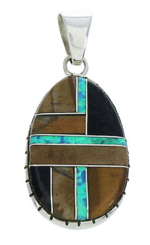 Sterling Silver Southwest Multicolor Inlay Slide Pendant BW74238