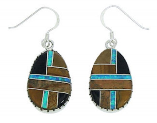 Multicolor Inlay Sterling Silver Hook Dangle Earrings BW74240