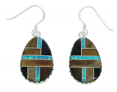 Sterling Silver Multicolor Inlay Jewelry Hook Dangle Earrings BW74241