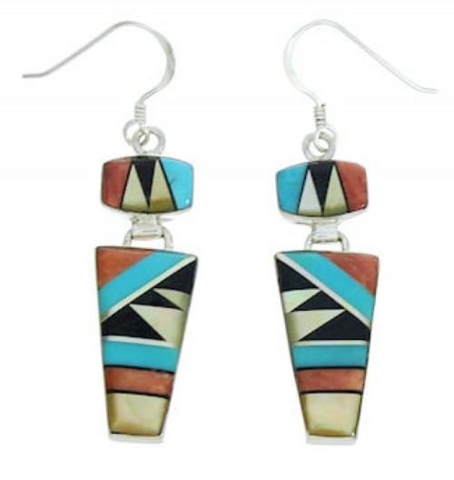 Southwest Multicolor Inlay Hook Dangle Jewelry Earrings BW74242 