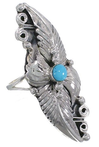 Sterling Silver Turquoise Scalloped Leaf Ring Size 7-1/2 UX31928