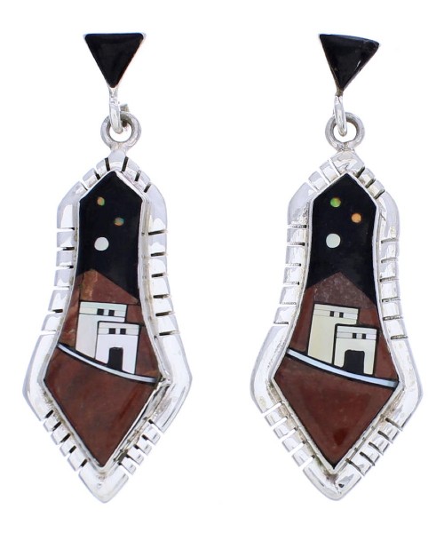 Native American Pueblo Design Multicolor Inlay Earrings EX31668