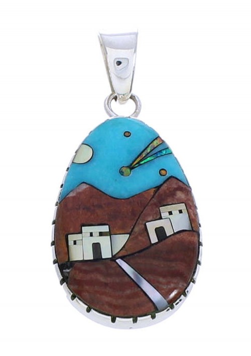 Multicolor Native American Village Or Pueblo Design Pendant EX31671