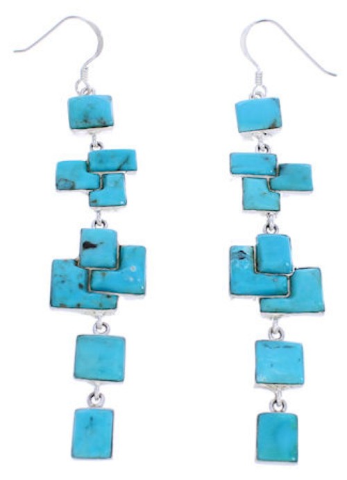 Turquoise Inlay Southwestern Hook Dangle Earrings EX24425