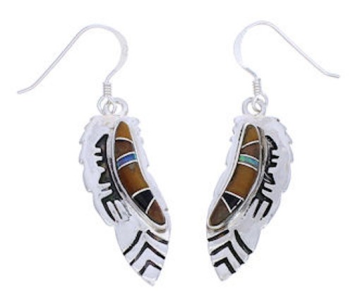 Multicolor Inlay Southwest Feather Hook Dangle Earrings EX24446