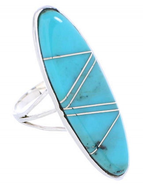 Turquoise Southwest Silver Inlay Ring Size 6-1/4 YX33644