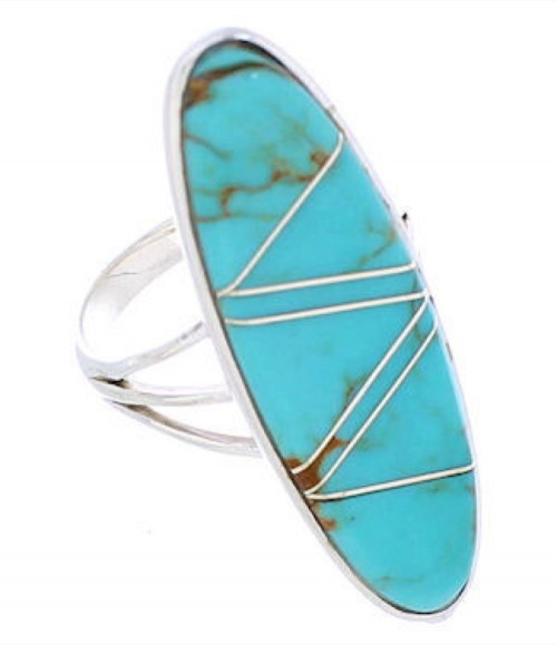 Genuine Silver Inlay Southwest Turquoise Ring Size 5-1/2 YX33765