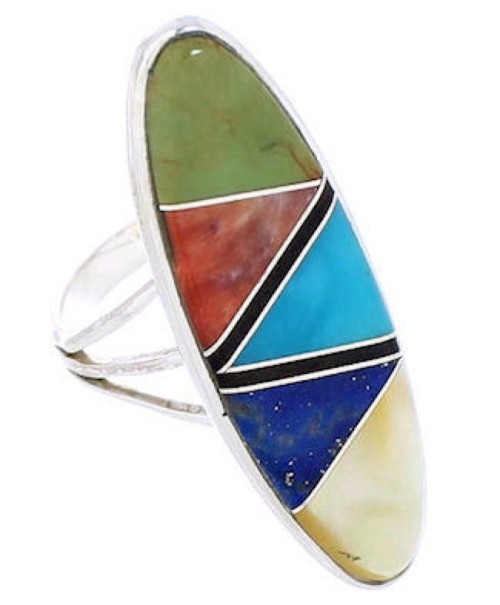 Multicolor Silver Jewelry Southwest Inlay Ring Size 4-3/4 YX33834