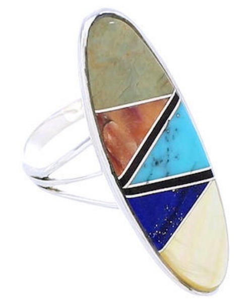 Multicolor Southwest Authentic Silver Inlay Ring Size 7-1/2 YX33851