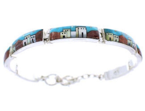 Multicolor Native American Design Silver Link Bracelet EX28420