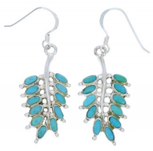 Turquoise Leaf Hook Dangle Sterling Silver Earrings BW74510