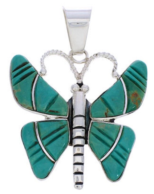 Southwest Turquoise Inlay Silver Jewelry Butterfly Pendant BW75110