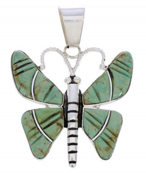 Turquoise Inlay Butterfly Southwestern Silver Pendant BW75146   