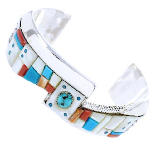 Multicolor And Genuine Sterling Silver Southwest Cuff Bracelet RS75359