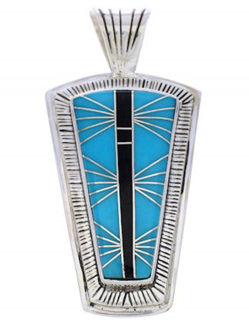 Jet Turquoise Inlay Sterling Silver Pendant MW75155