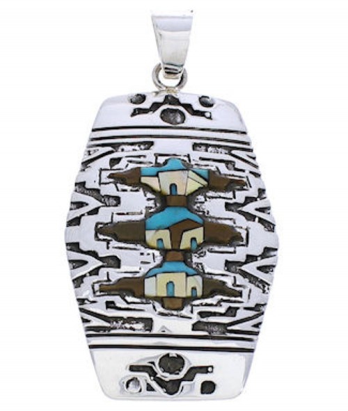 Native American Village or Pueblo Design Multicolor Pendant MW75177