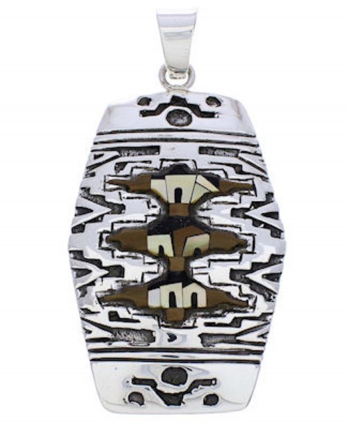 Multicolor Native American or Pueblo Design Silver Pendant MW75187