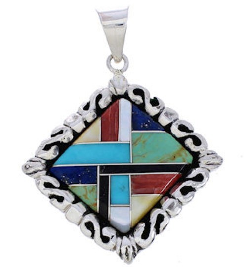 Multicolor Inlay Sterling Silver Southwest Pendant GS75190 