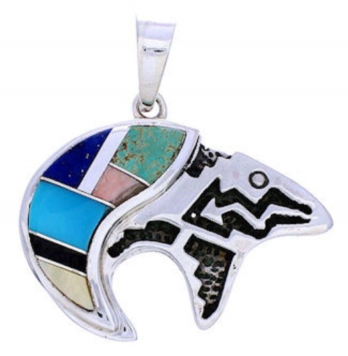 Multicolor Southwestern Sterling Silver Bear Arrow Pendant MW74934