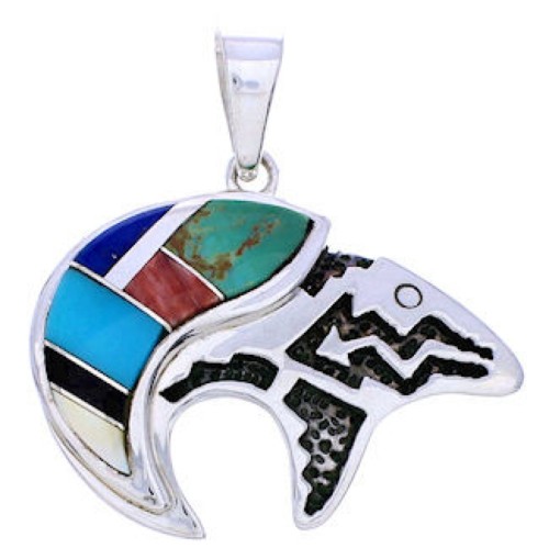 Multicolor Southwestern Jewelry Silver Bear Arrow Pendant MW74936