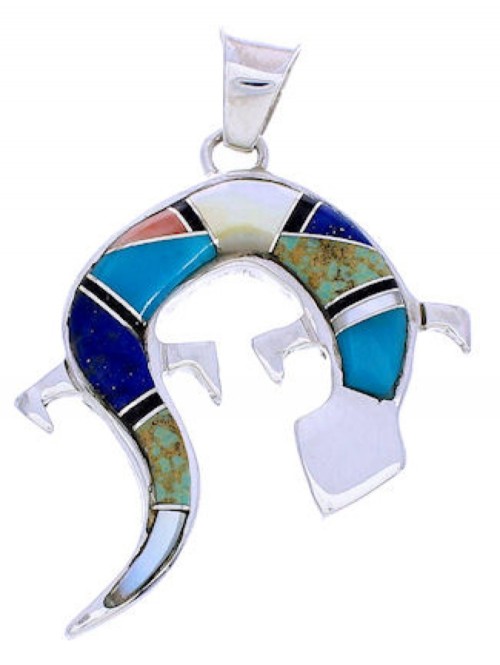 Southwest Gecko Water Wave Multicolor Inlay Reversible Pendant MW74964