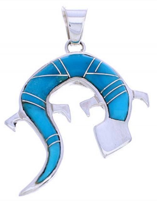 Gecko Water Wave Turquoise Southwest Silver Reversible Pendant MW74957