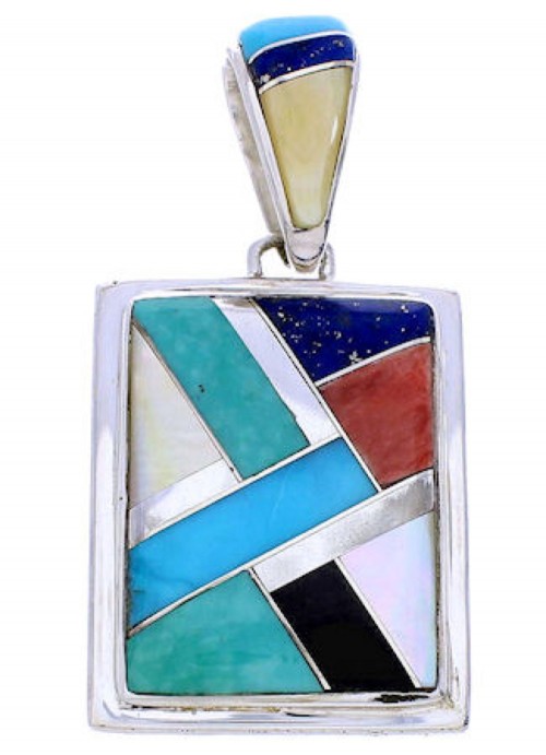 Southwestern Jewelry Multicolor Silver Reversible Pendant MW74984