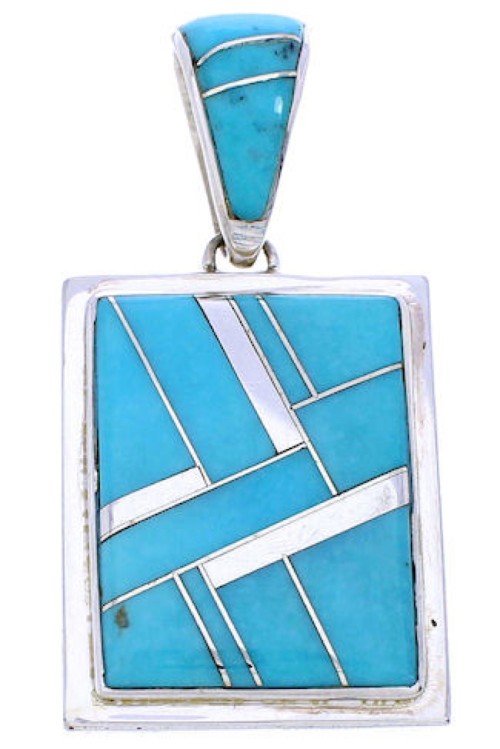 Turquoise Inlay Southwest Silver Jewelry Reversible Pendant MW75004