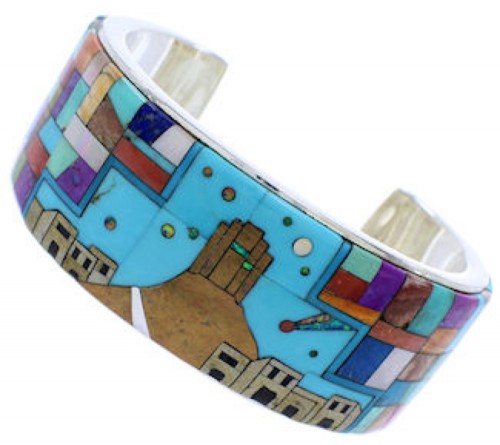 Multicolor Silver Native American Village Design Cuff Bracelet MX28023