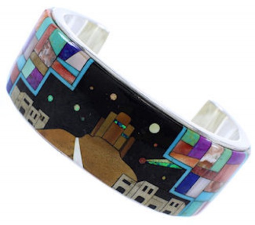 Multicolor Silver Native American Design Cuff Bracelet MX28029