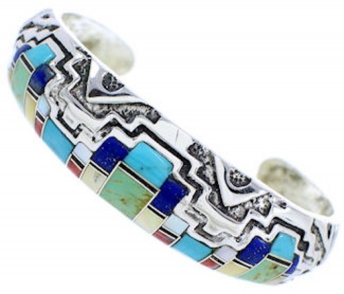 Multicolor Inlay Sterling Silver Southwestern Cuff Bracelet MX27177