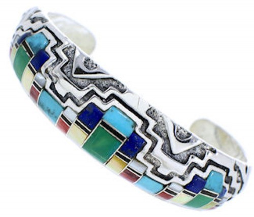 Multicolor Inlay Silver Jewelry Southwestern Cuff Bracelet MX27181