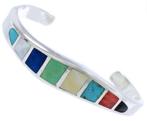 Southwest Multicolor Inlay Jewelry Silver Cuff Bracelet MX27209