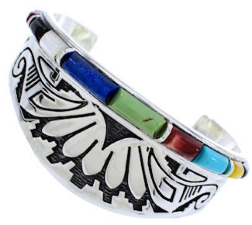 Water Wave Southwest Multicolor Sterling Silver Cuff Bracelet MX27296