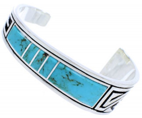 Southwest Turquoise Feather Sterling Silver Cuff Bracelet MX27310