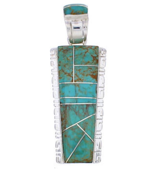 Turquoise Inlay Sterling Silver Southwest Pendant FX30926