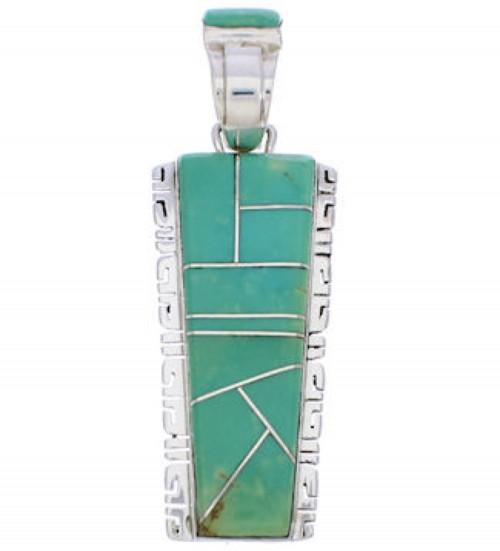Turquoise Inlay Silver Southwest Pendant FX30927