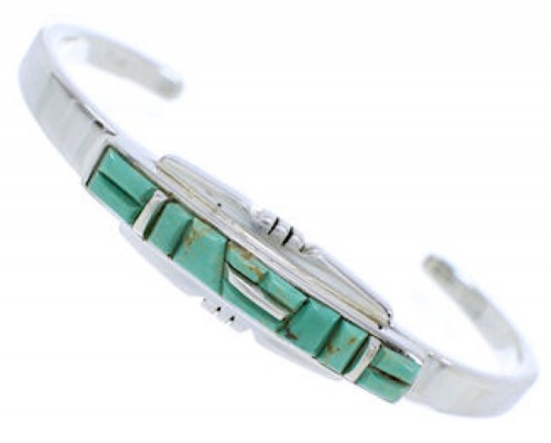 Turquoise Inlay Jewelry Genuine Sterling Silver Cuff Bracelet EX27758